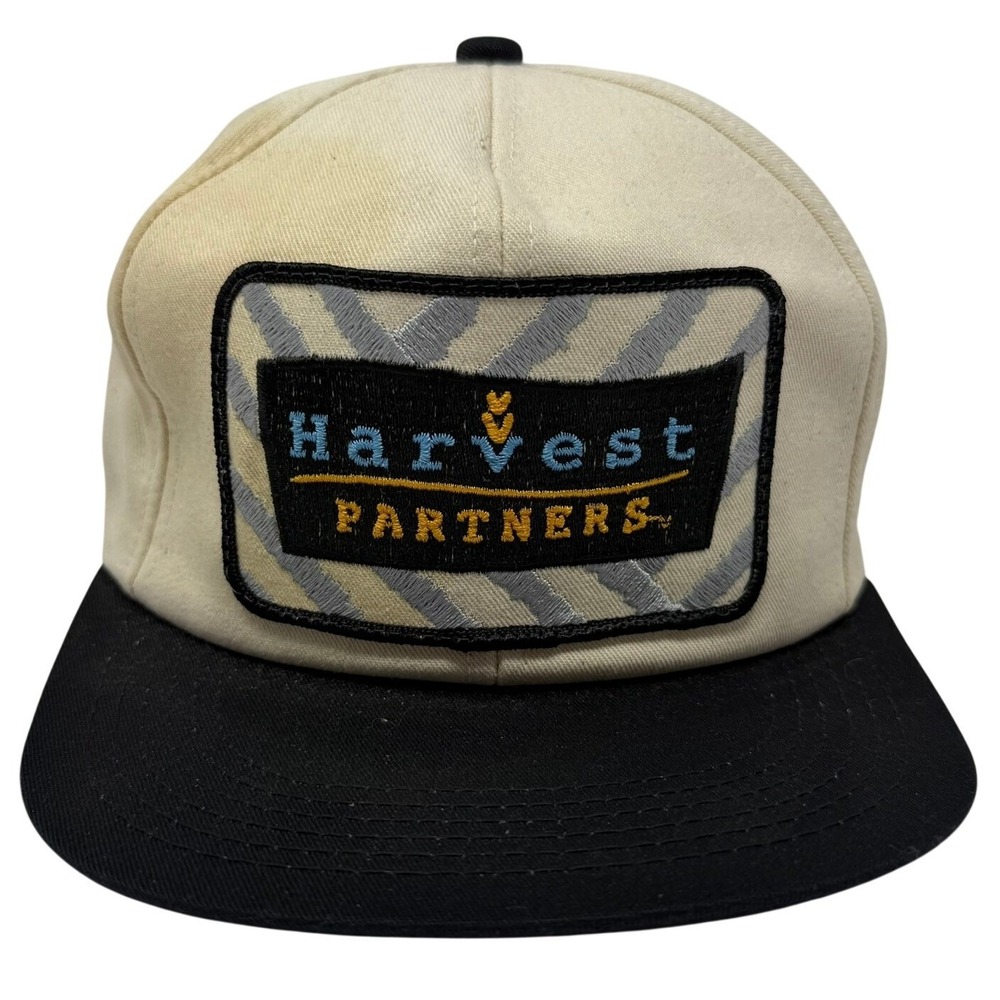 K-Products Snapback Hat Mens Cream Black Harvest Partners Patch USA Made